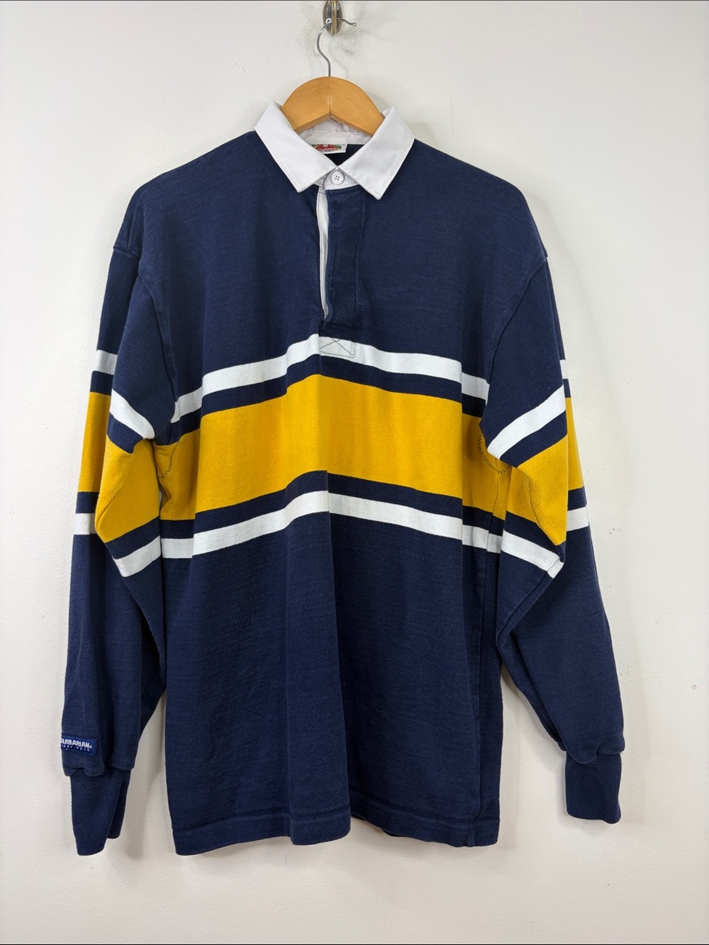 Rugby Shirt Mens XXL Navy Blue Stripe Long Sleeve Cotton Polo Made in Canada